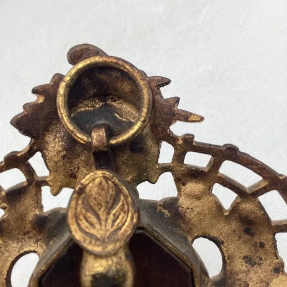 Antique Gilt Brass Cherub Desk Wall Thermometer Ornate Victorian - Picture 3 of 9